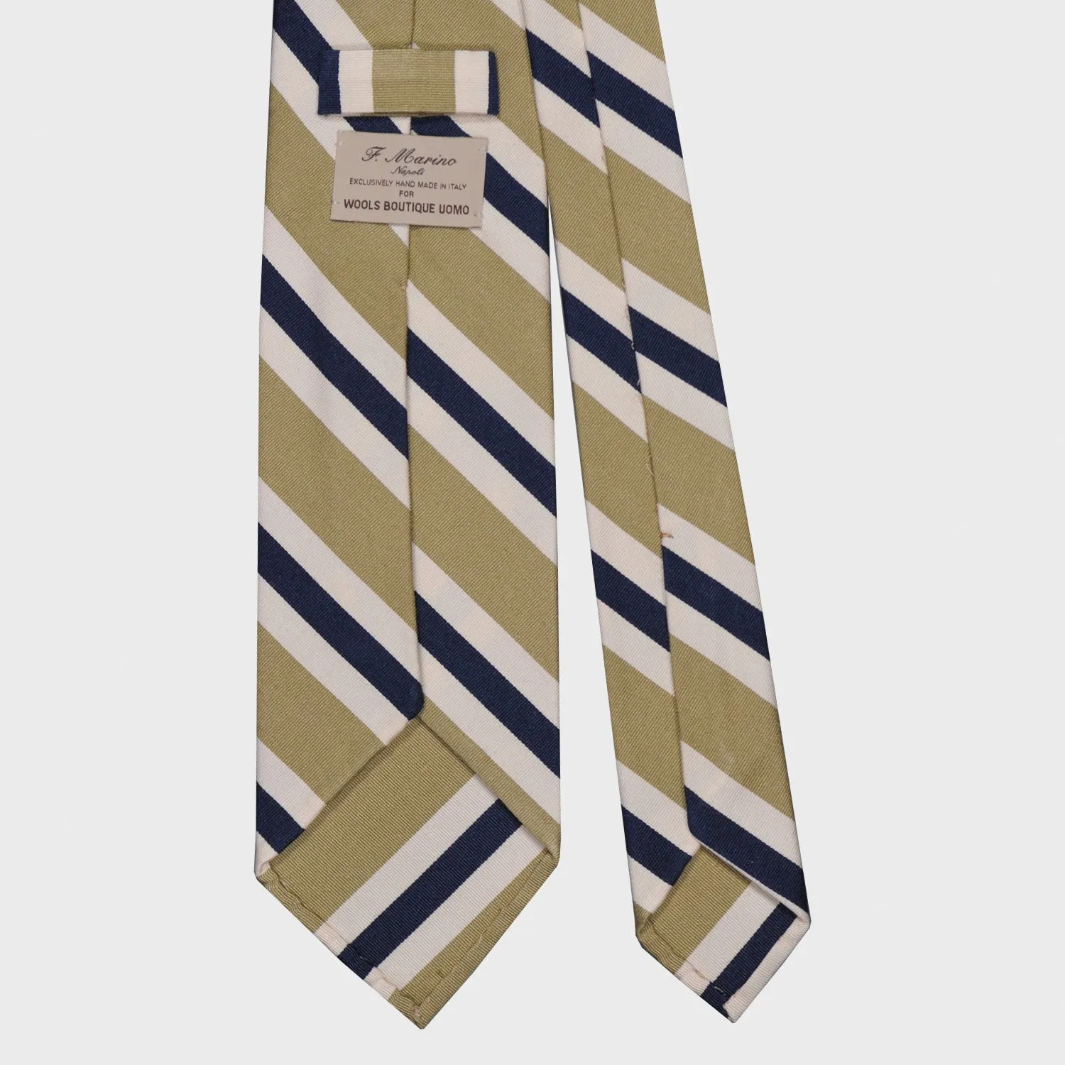 F.Marino Silk Cotton Tie 3 Folds Regimental Khaki