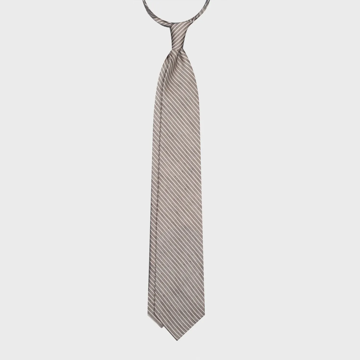 F.Marino Stripes Shantung Silk Tie 3 Folds Taupe