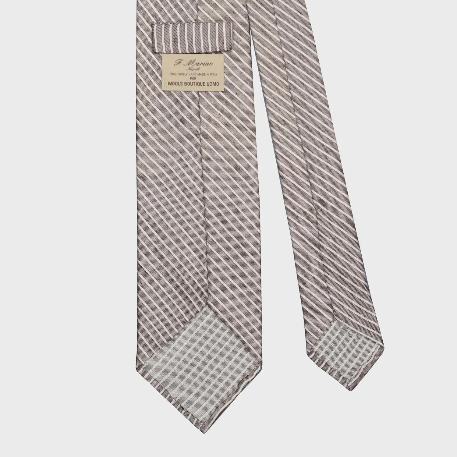 F.Marino Stripes Shantung Silk Tie 3 Folds Taupe