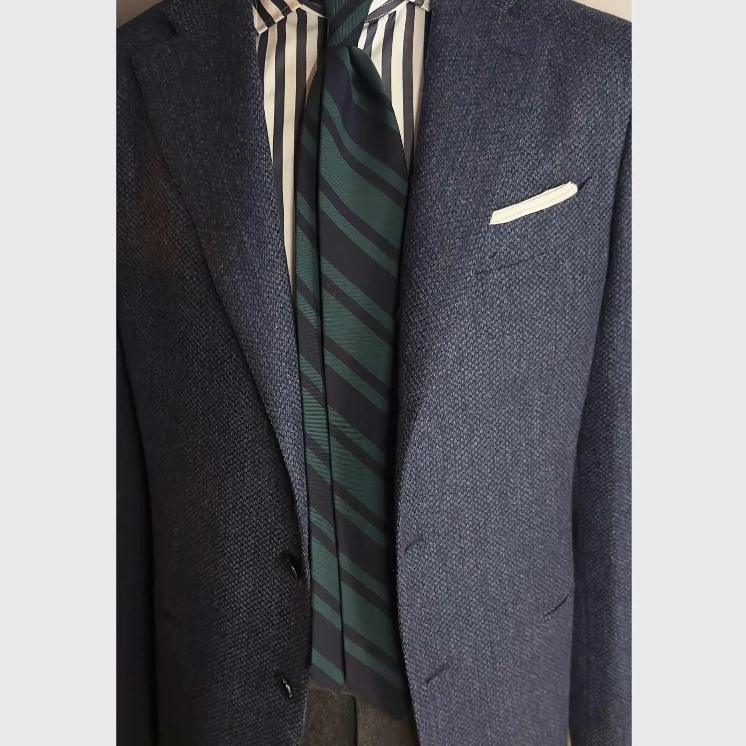 F.Marino Unlined Regimental Wool Tie Green