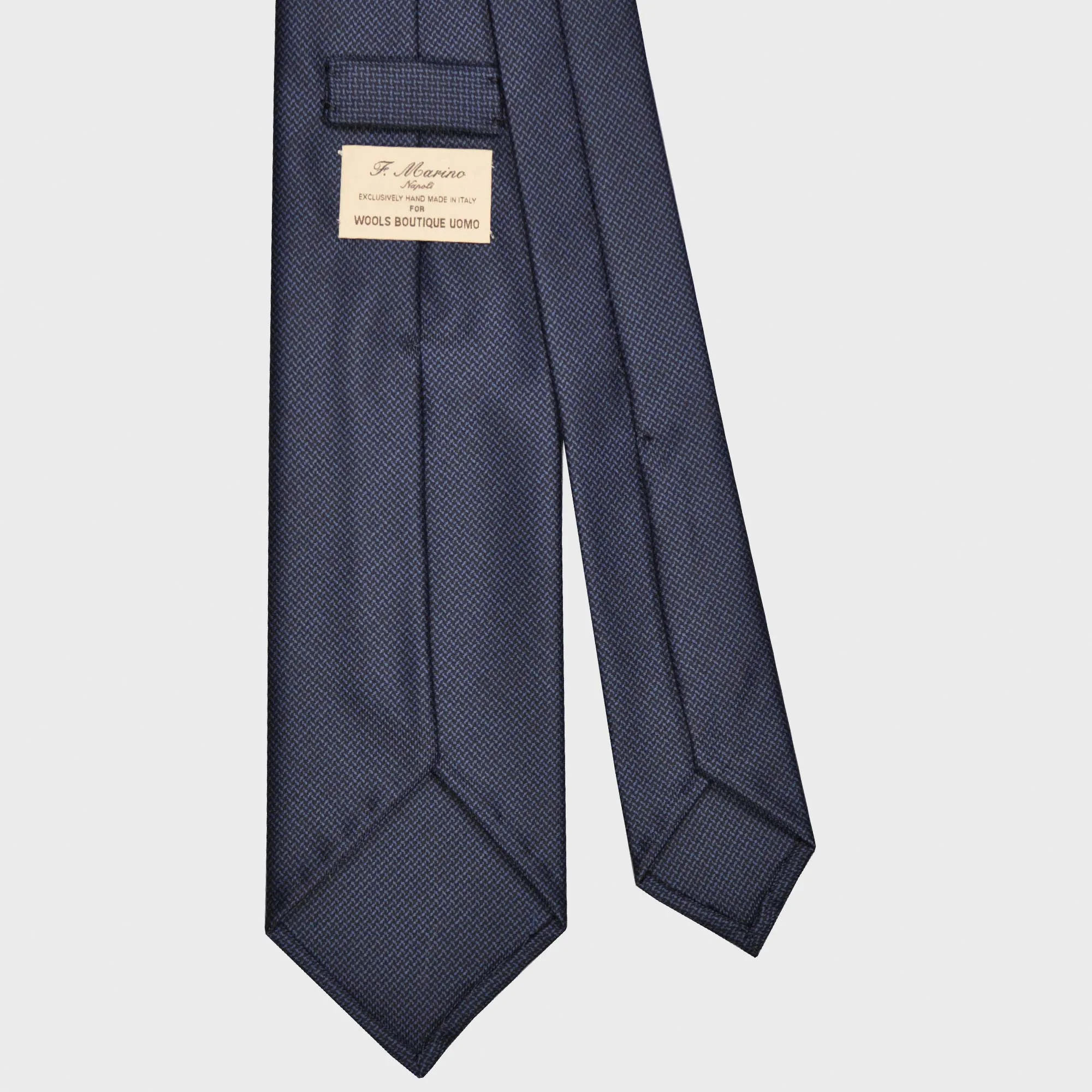 F.Marino Wool Tie 3 Folds Canvas Pattern Blue