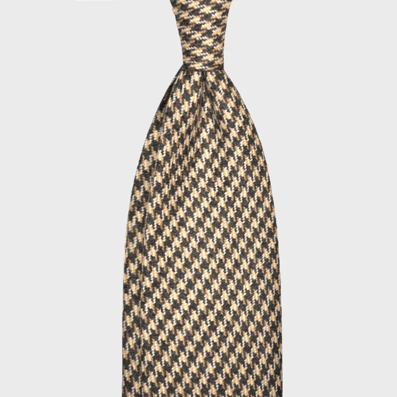 F.Marino Wool Tie 3 Folds Pied de Poule Brown Ivory