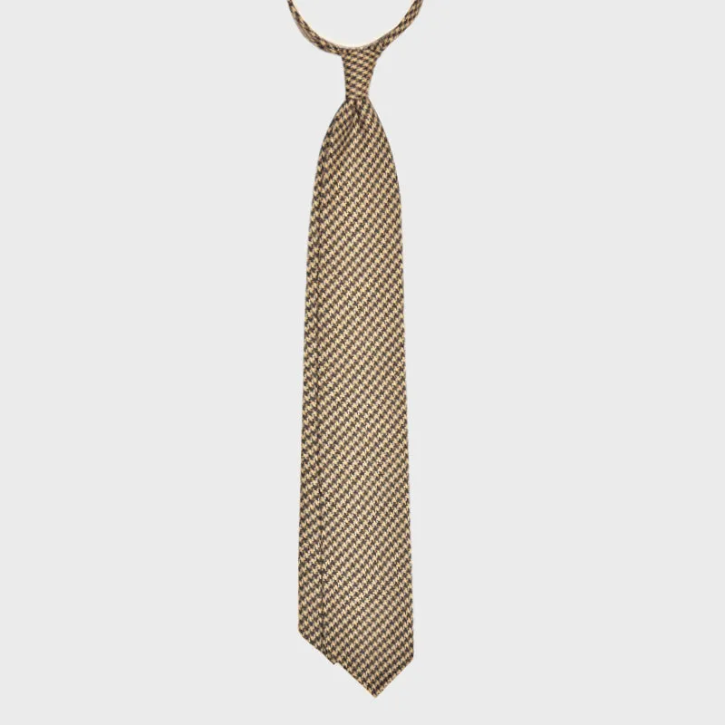 F.Marino Wool Tie 3 Folds Pied de Poule Brown Ivory