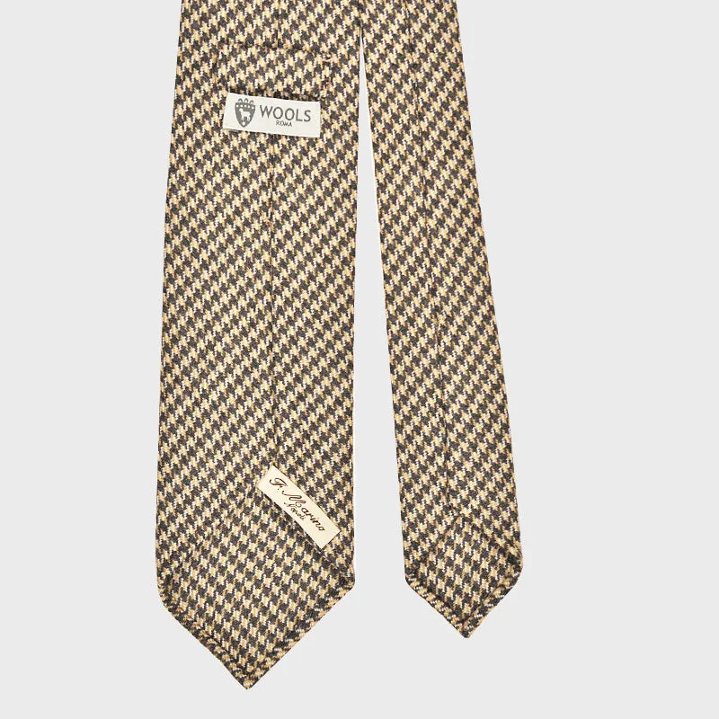 F.Marino Wool Tie 3 Folds Pied de Poule Brown Ivory