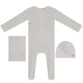 Fragile White Ribbed Wrap Layette Set