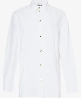 Ganni Womens Bright White Tie-string organic-cotton shirt