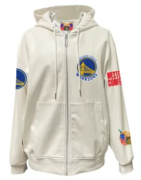 GOLDEN STATE WARRIORS CLIPPERS LIGHTWEIGHT VEGAN ZIP-UP HOODED JACKET WHITE