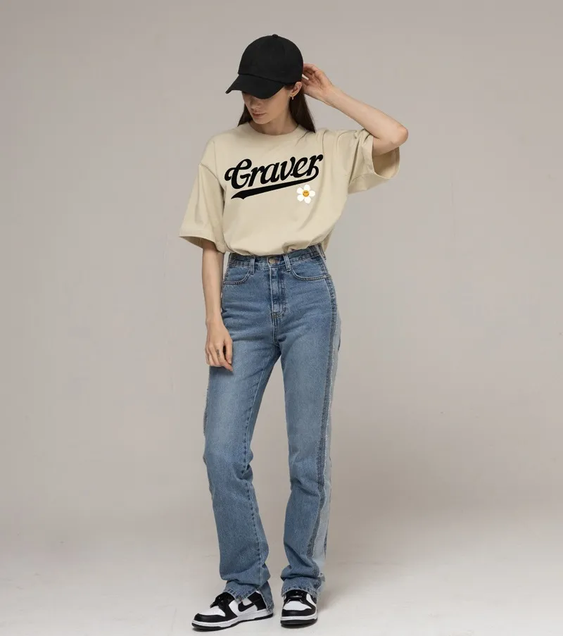 GRAVER  |[GRAVER]★BASEBALL LOGO FLOWER SMILE SHORT SLEEVE TEE