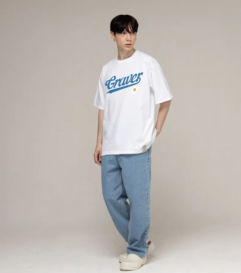 GRAVER  |[GRAVER]★BASEBALL LOGO FLOWER SMILE SHORT SLEEVE TEE