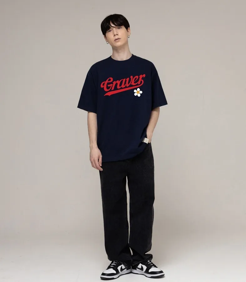 GRAVER  |[GRAVER]★BASEBALL LOGO FLOWER SMILE SHORT SLEEVE TEE