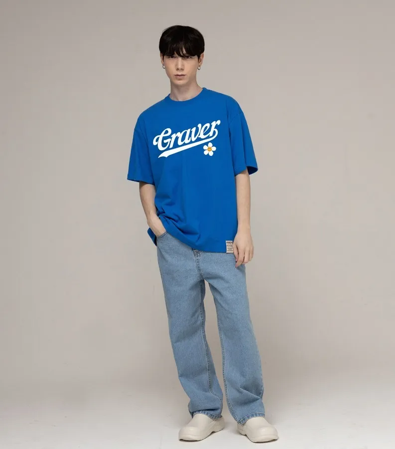 GRAVER  |[GRAVER]★BASEBALL LOGO FLOWER SMILE SHORT SLEEVE TEE