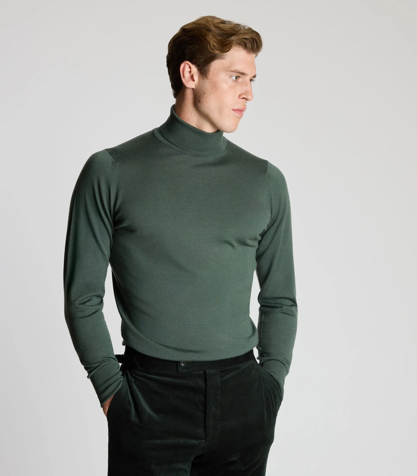 Highland Green Merino Wool Rollneck Knitwear