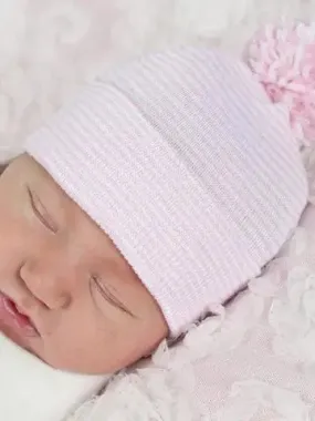 Ilybean - Striped Pink Hat with Mixed Pom Pom