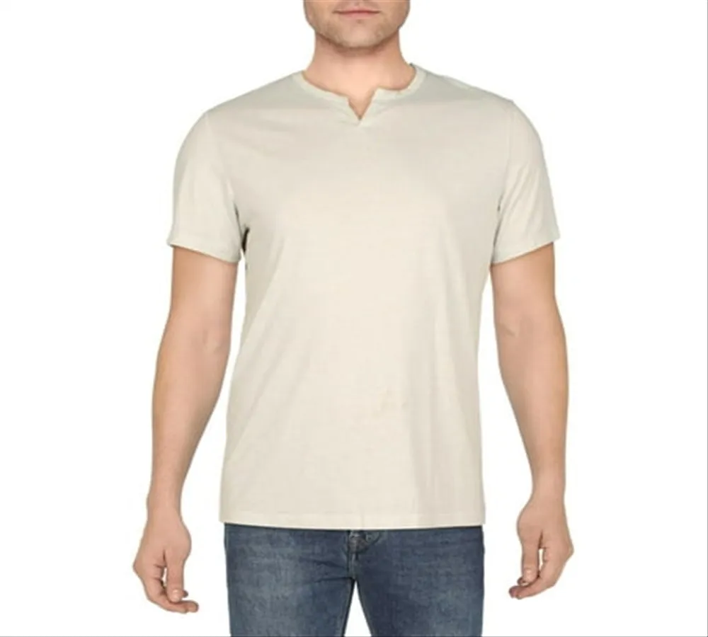 INC International Concepts Men's Heathered Split Neck T-Shirt Beige Size XX-Large