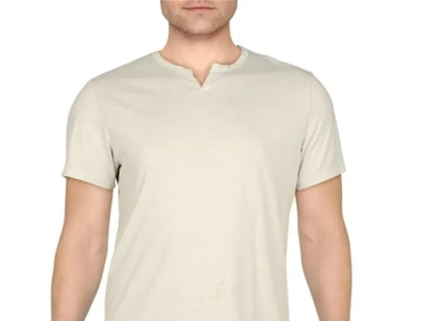 INC International Concepts Men's Heathered Split Neck T-Shirt Beige Size XX-Large