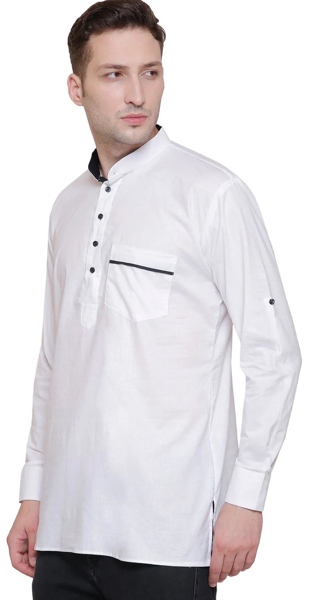 Indian Clothing Fashion Mens Designer Kurta Cotton (White)