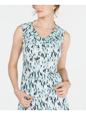 KASPER Womens Aqua Cut Out Printed Sleeveless Jewel Neck Top