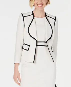 Kasper Women's Wing Lapel Contrast Trim Blazer White Size 6