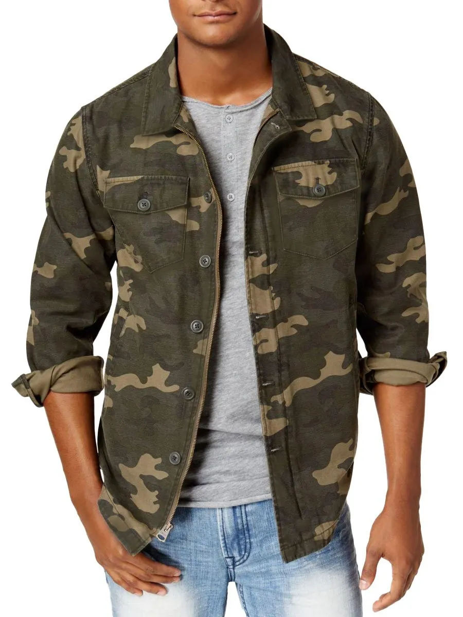 Lapel Double Pocket Zip Casual Camo Jacket