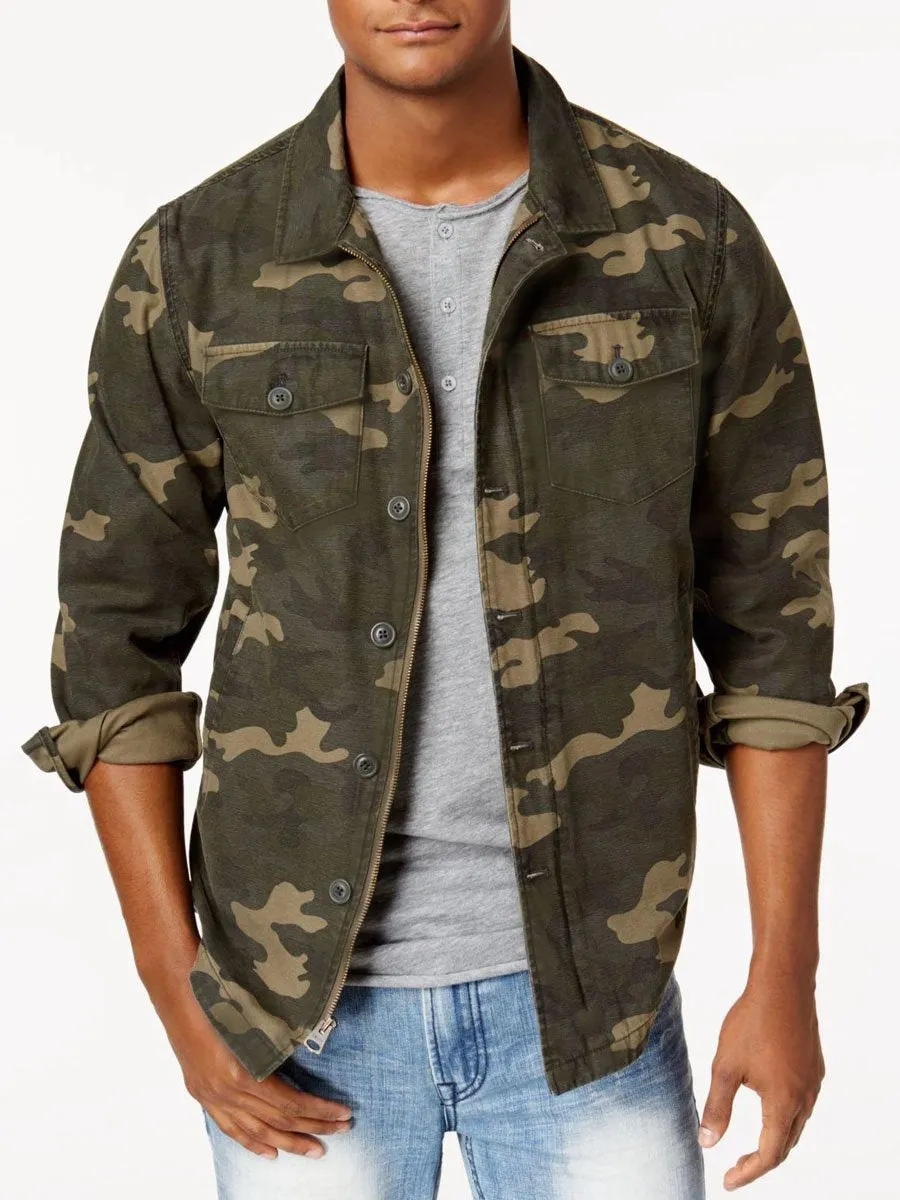 Lapel Double Pocket Zip Casual Camo Jacket