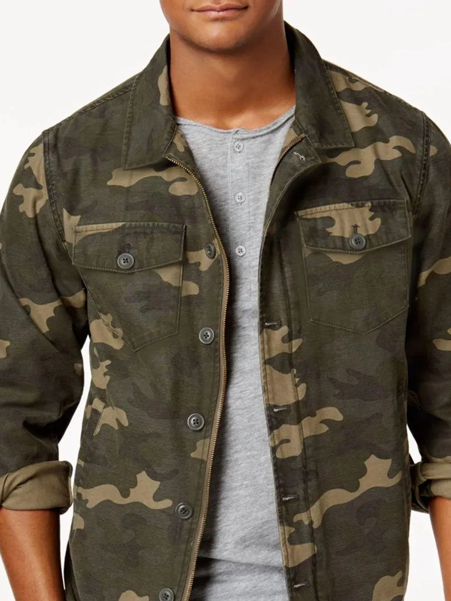 Lapel Double Pocket Zip Casual Camo Jacket