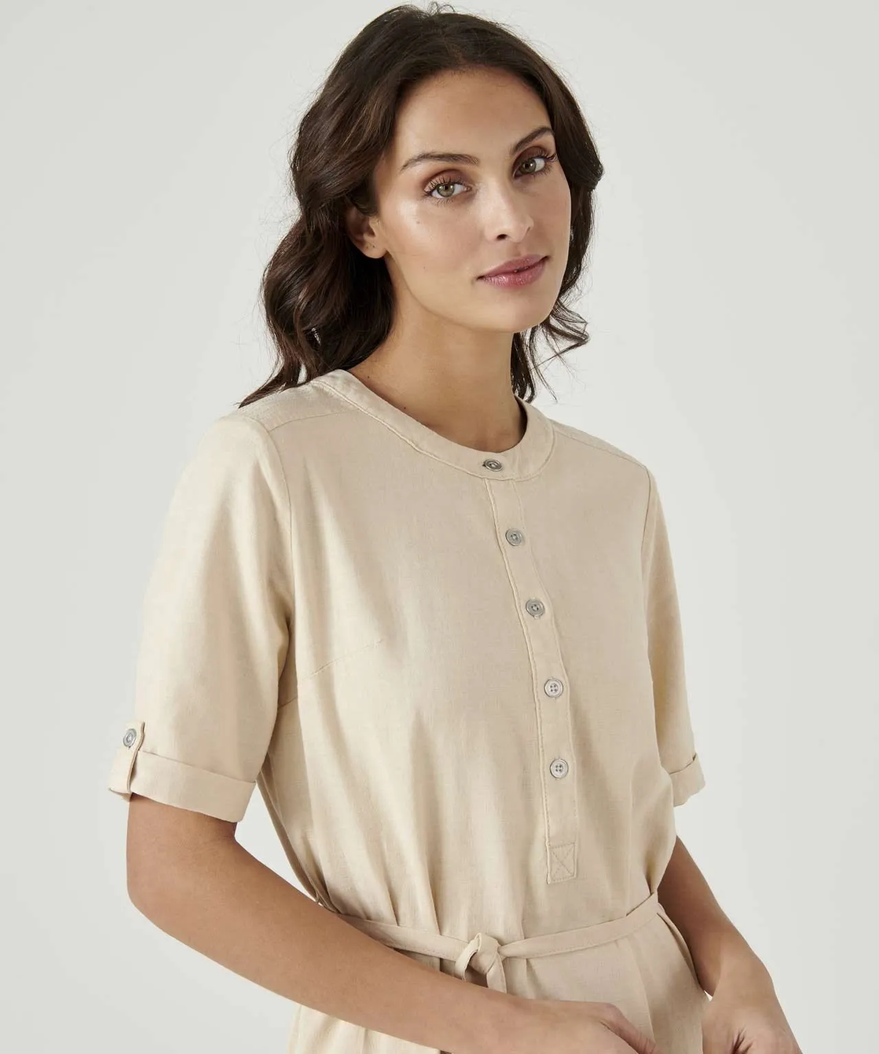 Linen Rich Tie Belt Dress