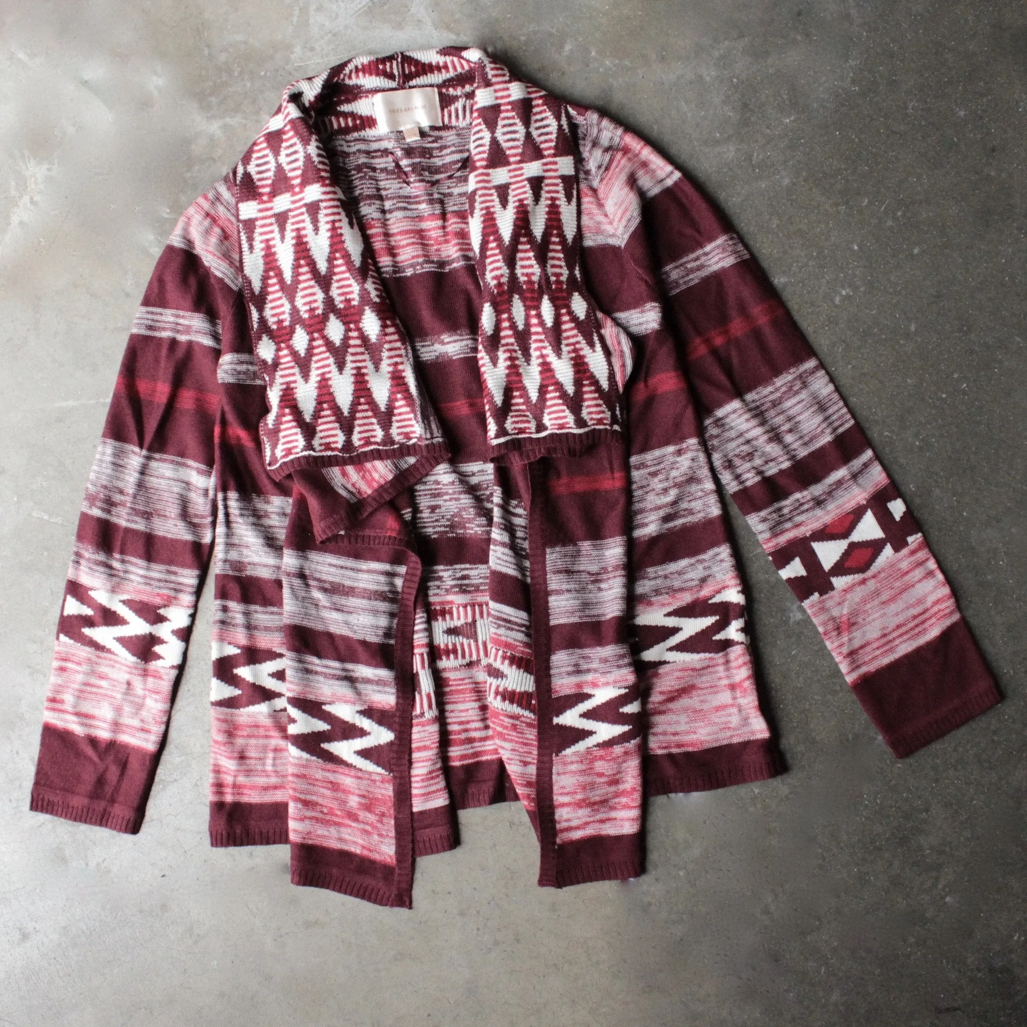 Long Sleeve Cascading Open Front Geometric Print Cardigan