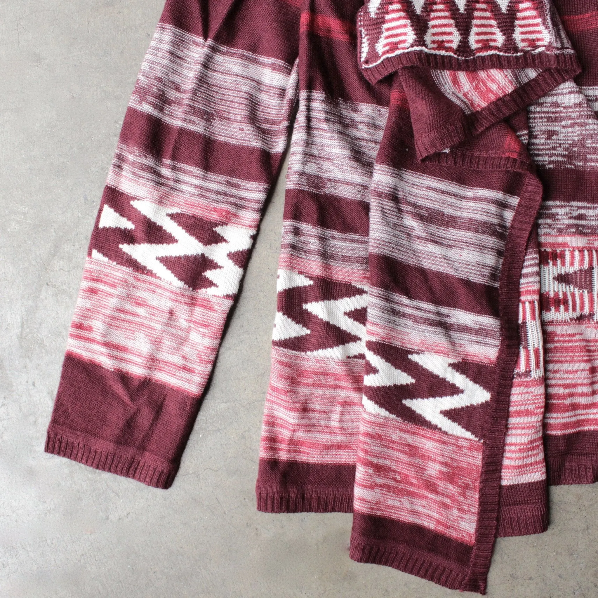 Long Sleeve Cascading Open Front Geometric Print Cardigan