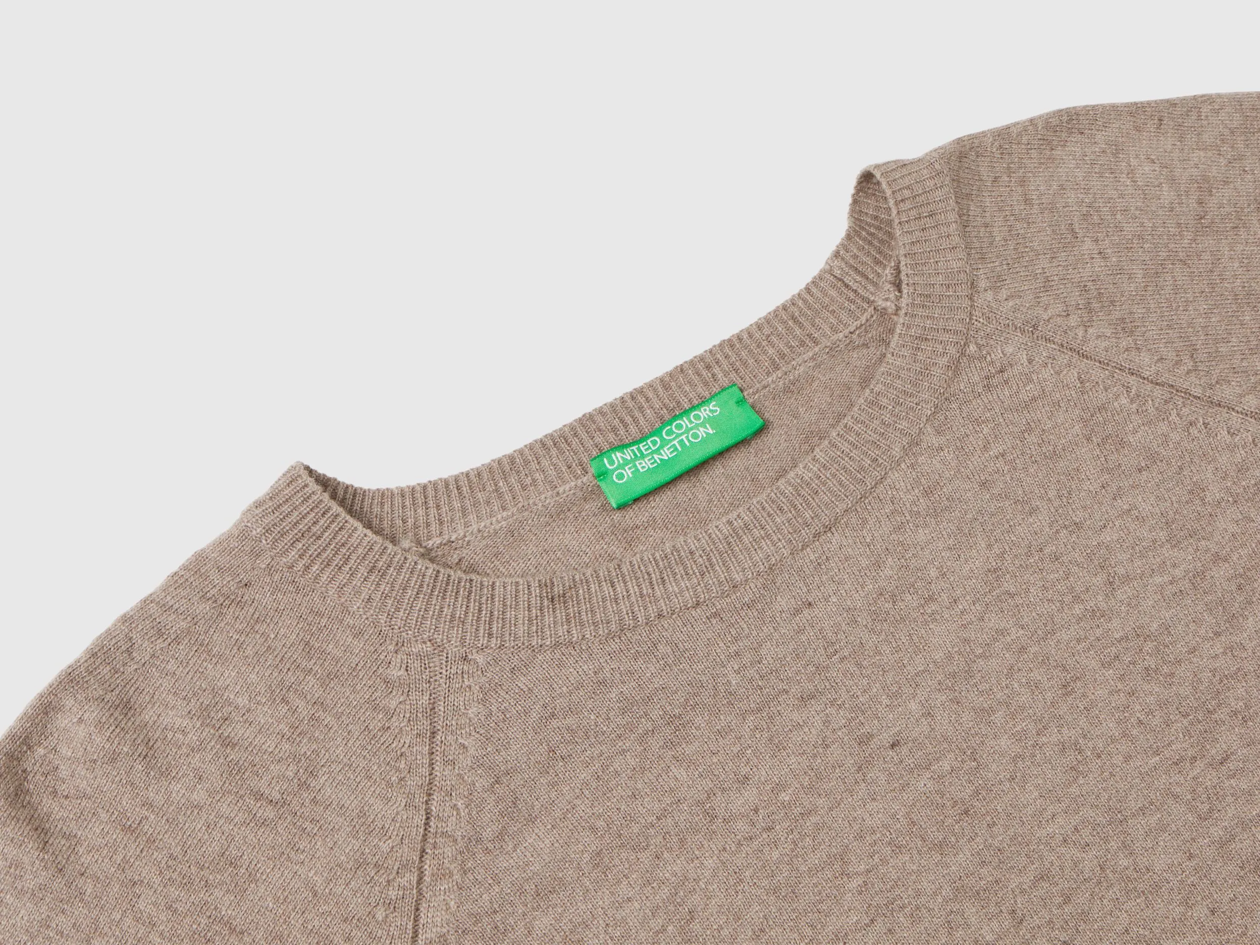 Marl brown crew neck sweater in wool and cashmere blend - Brown | Benetton