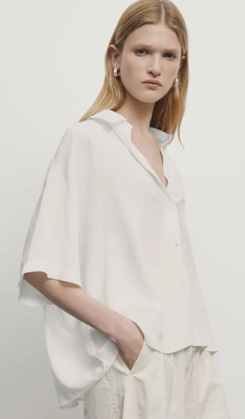 Massimo Dutti  |Casual Style Plain Short Sleeves Elegant Style