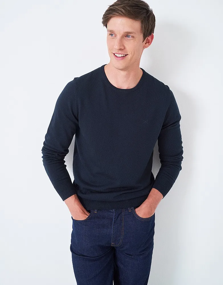 Men's Navy Merino Crew Neck Jumper from Crew Clothing Company