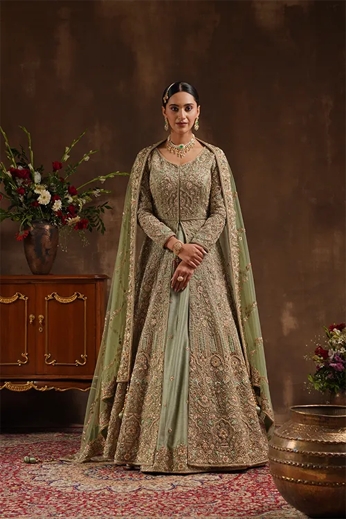 Mint Jacket with Lehenga