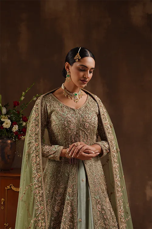 Mint Jacket with Lehenga