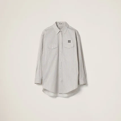 MiuMiu  |Stripes Casual Style Long Sleeves Cotton Elegant Style Logo