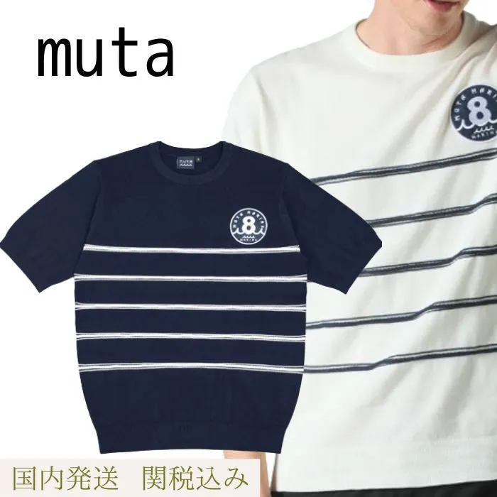 muta  |Crew Neck Stripes Unisex Cotton Short Sleeves Logo Sweaters