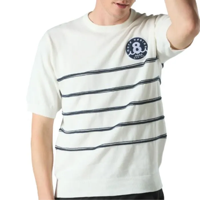 muta  |Crew Neck Stripes Unisex Cotton Short Sleeves Logo Sweaters