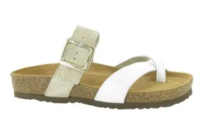 Naot Womens Fresno Toe Loop Sandal- White Pearl/ Stone Sand Suede