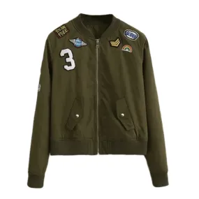 New Coats Army Green Women Bomber Jackets Coat Flight Suit Casual Print Jacket Embroidered Patches Jacket Coats SM6