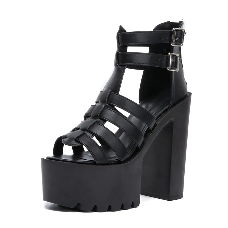 Open Toe Platform Sandals Women Chunky Heel Gladiator Shoes T-tied Thick Waterproof  High Heels