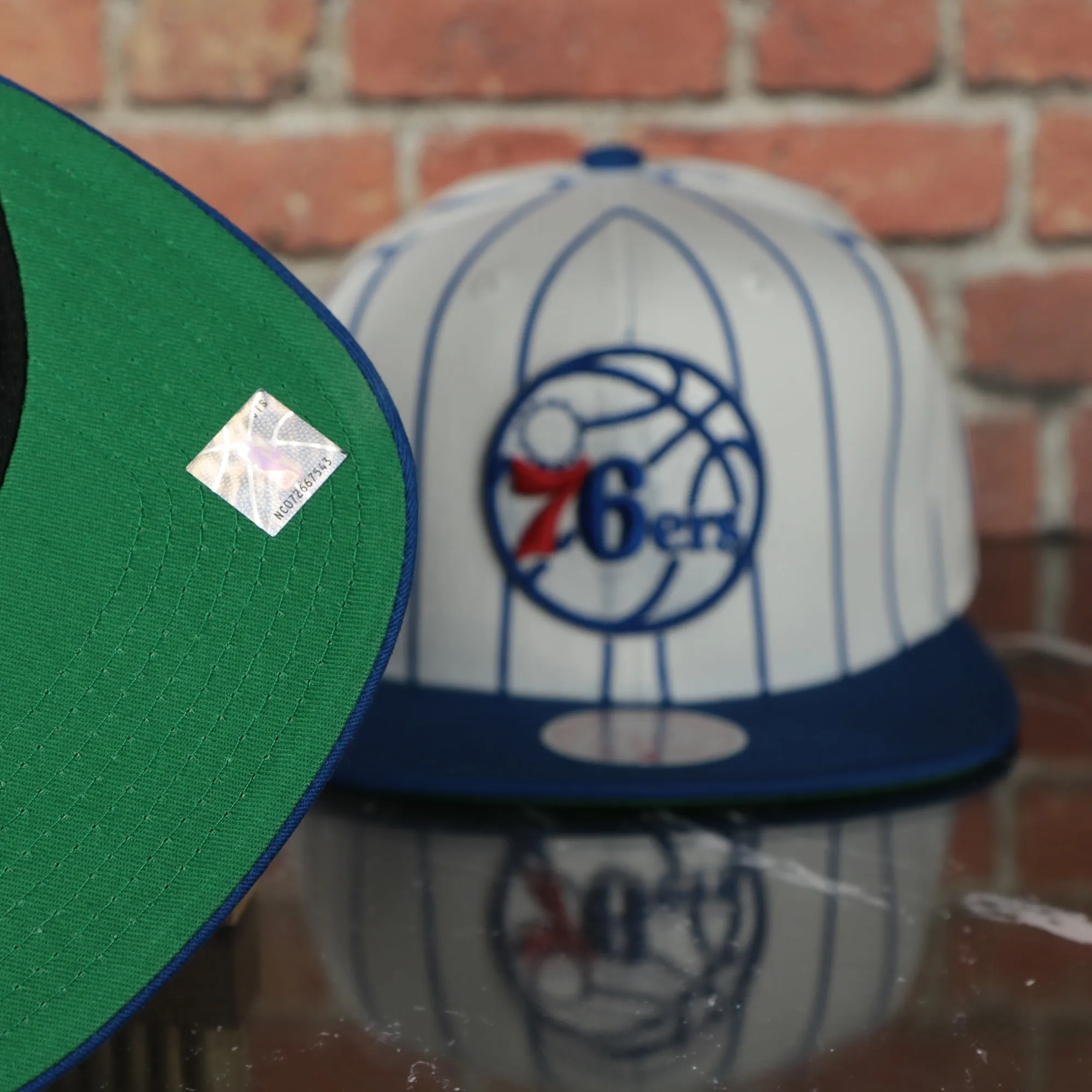 Philadelphia 76ers Vintage Pinstripe Baseball Hat | Retro Mitchell and Ness White Pinstripe Snapback Hat