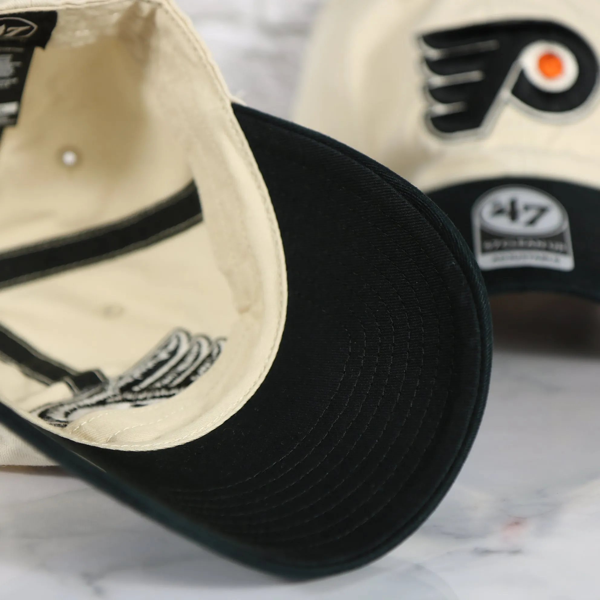 Philadelphia Flyers Natural Unstructured Crown Black Curved Brim Adjustable Dad Hat