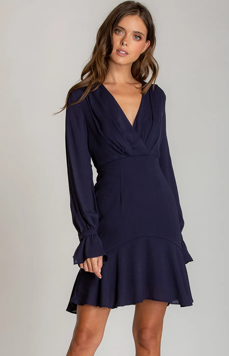 Pleated Detail Long Sleeve Dress (SDR538A) 