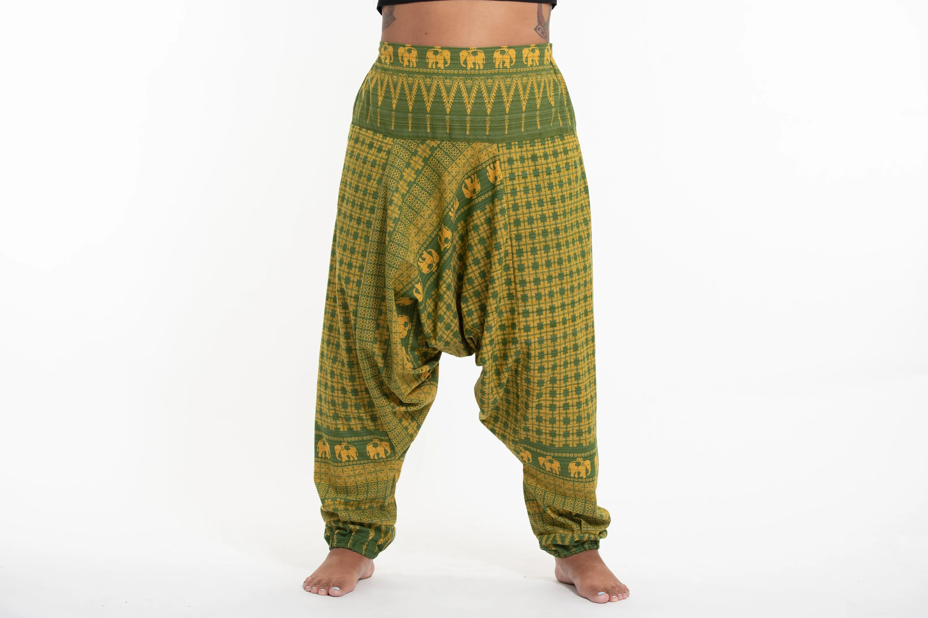 Plus Size Hill Tribe Elephant Women's Elephant Pants in Green