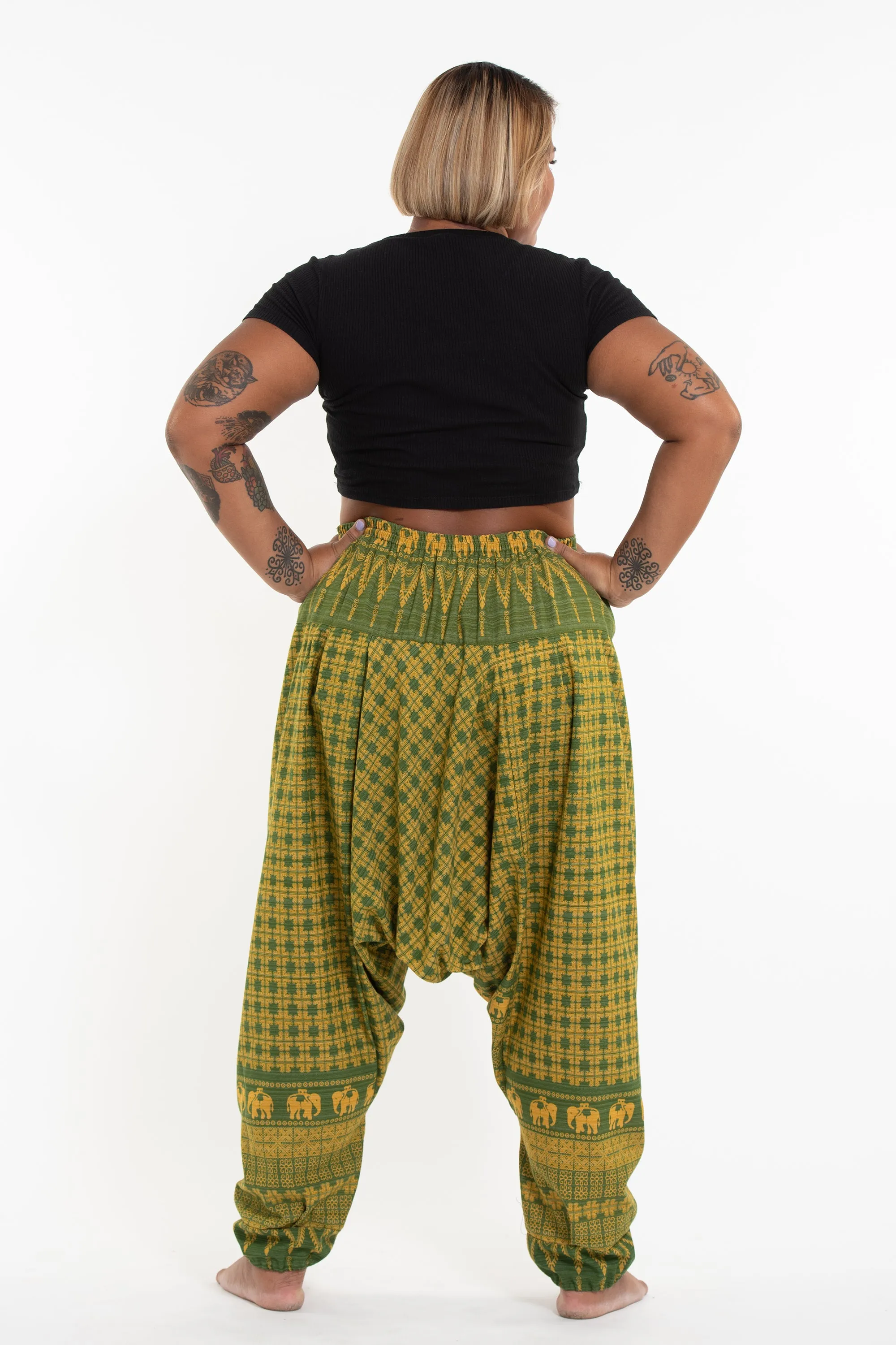 Plus Size Hill Tribe Elephant Women's Elephant Pants in Green