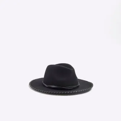 River Island Womens Black Whipstitch Fedora Hat