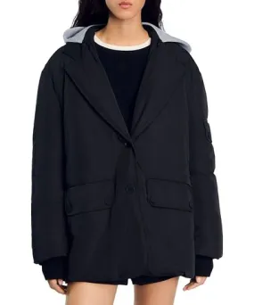 Sandro Sam Quilted Contrast Hoodie Jacket