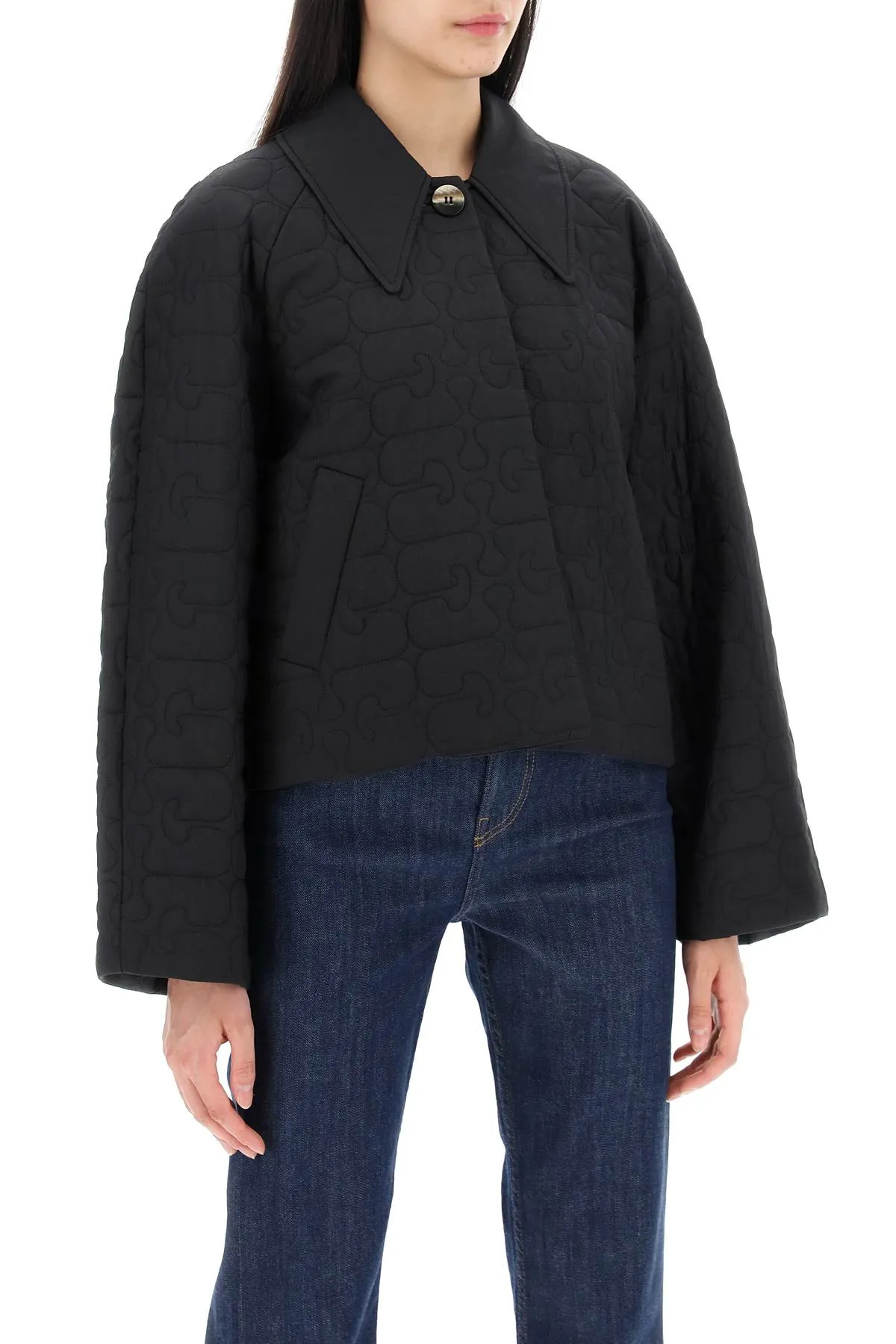 short quilted jacket F8935 BLACK