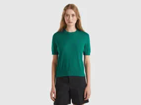 Short sleeve sweater - Dark Green | Benetton