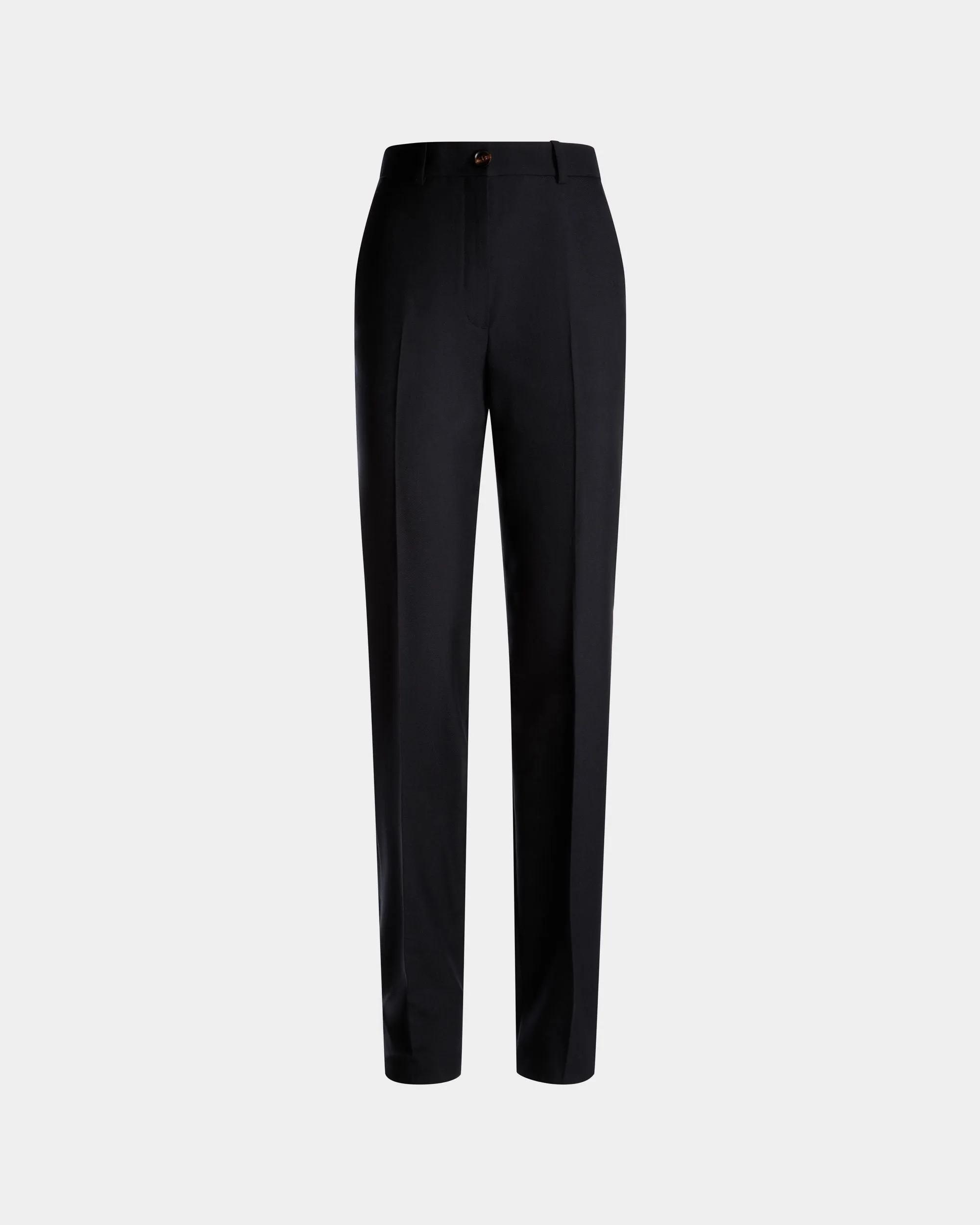 Straight Fit Pants in Navy Blue Wool Blend 