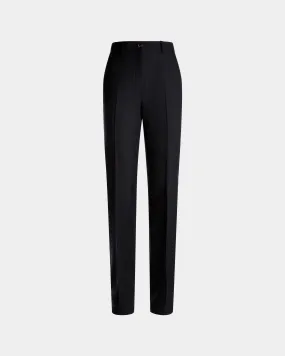 Straight Fit Pants in Navy Blue Wool Blend 